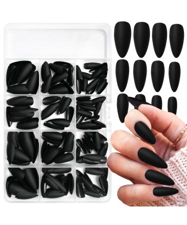 240pcs Almond Press on Nails Matte Black Fake Nails Medium Acrylic Nails Press Ons False Glue on Nails Kit with 5 Sheets Adhesive Tabs for Women Girls