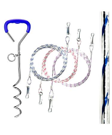 2 X 1.5m REFLECTIVE Dog Chains for Outside Tie Out Cable for Dogs Tether Steel Spiral Heavy Duty Ground Spike Stake (45cm) Dog Tether Outdoor Dog Camping Accessories Dog Lead Hook (Blue Reflective) Blue (Reflective)