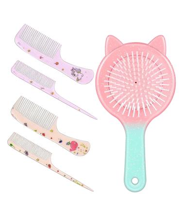 5 PCS Toddler Hair Brush Kids Hair Brush Set Cute Toddler Hair Brush Kids Hair Brush Cute Wide Tooth Comb and Hair Styling Comb for Girls Toddler Kids for Wet and Dry Hair