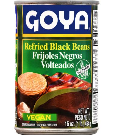 Goya Foods Refried Black Beans 16oz - Pack of 12 | Frijoles Negros Volteados - Buy Online on SooperMarket.com