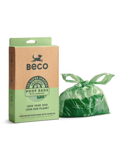 Beco Strong & Large Poop Bags - 120 Loose packed with Tie Handles - Box Dispenser - Unscented Dog Poo Bags 120 count (Pack of 1) Tie Handles
