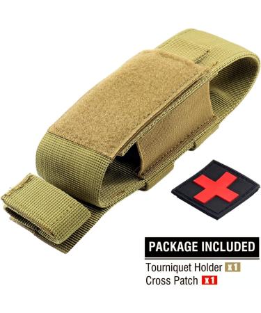 Yoncono Tactical Molle Tourniquet Holder | Portable Military First Aid Equipment Case & Trauma Medical Scissor Pocket #1 - Khaki - Buy Online on SooperMarket.com