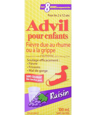 Children's Advil fever from colds or flu dye free pain/fever reliever 100ml grape flavour 100 ML Grape - Buy Online on SooperMarket.com