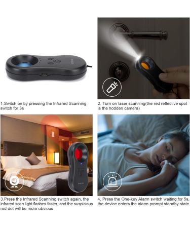 Pocket-Sized Hidden Camera Detector | LED Device Finder with Infrared Viewfinders | Anti-Spy Camera Locator with Chargeable Anti-Theft Alarm for AirBnB, Hotels, and Bathrooms - Buy Online on SooperMarket.com