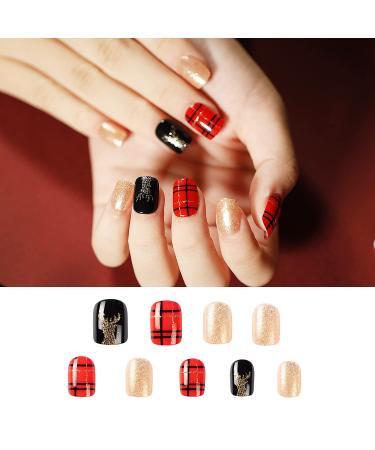 Noverlife 96PCS Winter Holiday Squoval False Nails Kit - Festive Acrylic Nail Tips with Nail Glue for Women & Girls - Buy Online on SooperMarket.com