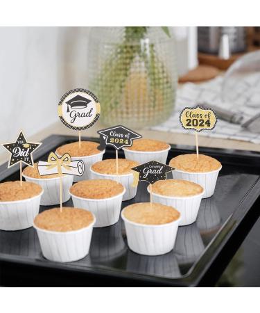 HOLIDYOYO 24pcs Graduation Cupcake Toppers Picks Class of 2024 Cake Toppers Congrats Grad Cake Picks Dessert Toppers Toothpick For Graduation Party Supplies Cake Decorations - Buy Online on SooperMarket.com
