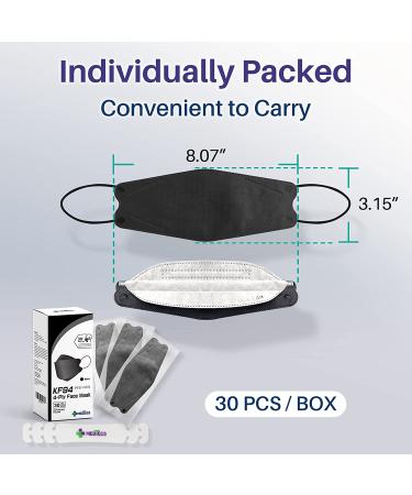 Medtecs KF94 Mask - 30 PCS - Korean Imported Filter - Individually Wrapped - Black - Breathable Safety Mask - Buy Online on SooperMarket.com