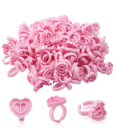 500Pcs Glue Rings Narkysus Glue Rings for Eyelash Extensions Lovely Pink Heart Shape Lash Glue Holder Disposable Blossom Lash Glue Rings Smart Glue Cups for Eyelash Extensions 500pcs pink eyelash extension glue rings