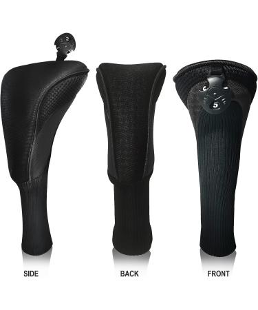 Golf Club Head Covers Set - Long Neck Mesh Sports Fan Design - 3 Pieces with Interchangeable No. Tags - Ideal Golf Accessories for Fairway Woods, Driver & Hybrids - Black - Men and Women - Buy Online on SooperMarket.com