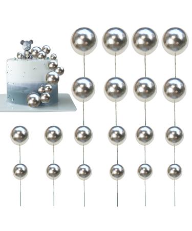 Balls Cake Topper Mini Balloons Cake Topper Pearl Balls Cake Pick Foam Ball Cupcake Topper Baking Decoration Supplies Toothpick Party Wedding Anniversary Birthday Baby Shower Cake Decoration Silver