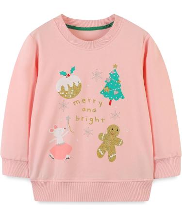Girls Christmas Pink Sweatshirt | Cotton Top for Kids | Long Sleeve Pullover | Toddler Clothes Ages 1-12 - Buy Online on SooperMarket.com
