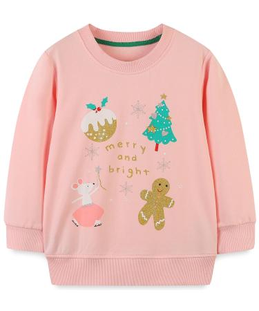 Girls Sweatshirt for Kids Cotton Top Casual Jumper Girl T Shirt Toddler Clothes Long Sleeve Pullover Age 1-12 Years 1-2 Years Christmas Pink
