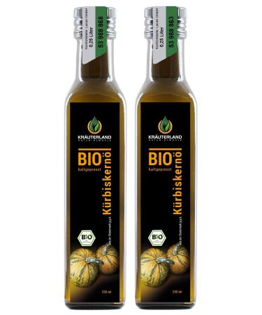 Herbal land organic pumpkin seed oil 500ml - 2x 250ml original styrea's pumpkin oil made of roasted pumpkin seeds - 100% pure cold -pressed vegan - Premium quality from Styria 250 ml (2 pack)