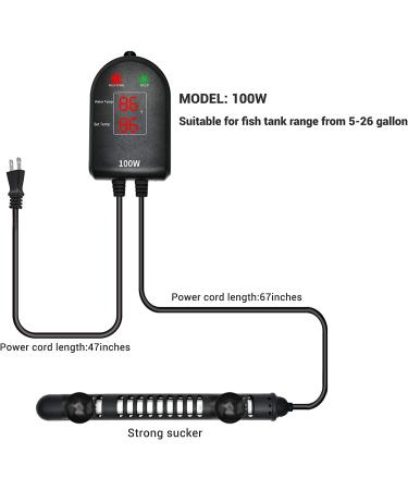 100W Submersible Aquarium Heater with Dual Temperature Displays - Ideal for Fish Tanks, Turtles, and Betta Fish - Buy Online on SooperMarket.com