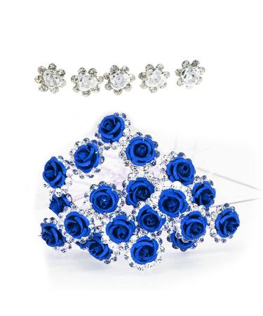 45 Pieces of Wedding Rhinestone Hair Clips U Shape Crystal Hair Clips Rose Flower Design Bridal Wedding Clips Rhinestone Crystal Hair Clips for Wedding Show Prom (Blue White)