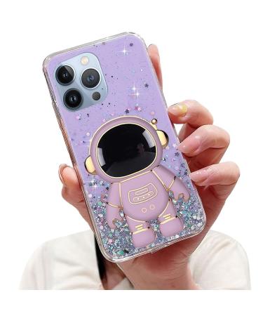 Tivenfezk nadoli for iPhone 14 pro astronaut hidden stand shell caricature glitter stand soft silicone bling transparent protective cover iphone 14 per purple