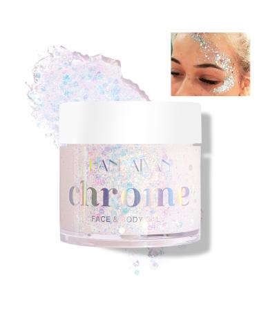 Body Glitter Gel Face Glitter Natural Soft Shiny Long Lasting Lightweight Body Paint Liquid Eyeshadow Hair Glitter Makeup for Charming Finish 01#White