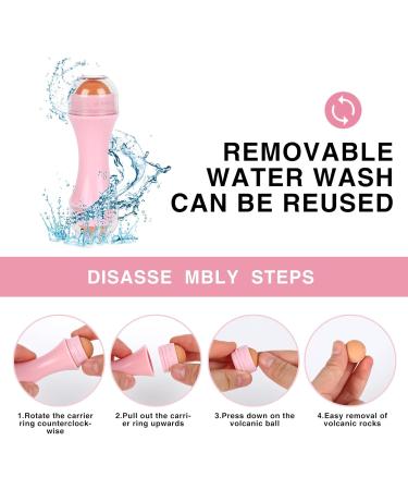 Oil-Absorbing Volcanic Face Roller - 4 Interchangeable Balls | Natural Volcanic Stone | Pink Face Scooter for Oily Skin - Buy Online on SooperMarket.com