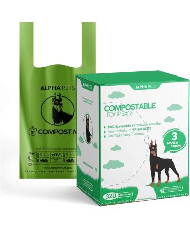320 Compostable Dog Poo Bags with Easy-Tie Handles - Biodegradable Cornstarch - 3 Month Supply with Dispenser Box - Buy Online on SooperMarket.com