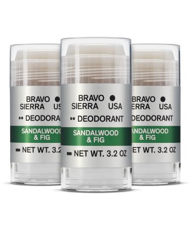 Aluminum-Free Deodorant for Men by Bravo Sierra 3-Pack - Contains Natural Ingredients Long Lasting All-Day Odor and Sweat Protection - Sandalwood & Fig 3.2 oz - Paraben-Free Vegan & Cruelty-Free Sandalwood & Fig 3.2 Ounce (Pack of 3)