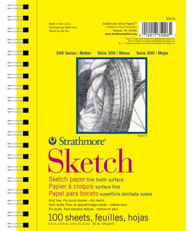 Strathmore 300 Series Sketch Paper Pad, Top Wire Bound, 5.5x8.5 inches, 100 Sheets (50lb/74g) - Artist Sketchbook for Adults and Students - Graphite, Charcoal, Pencil, Colored Pencil