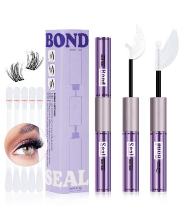 Cluster Lash Glue Lash Bond and Seal Waterproof 10ml Lash Cluster Glue for False Eyelash Wispy Long Lasting All Day Wear 2 in 1 Eyelash Bond and Seal for DIY Lash Extensions (Clear Bond 10ML)