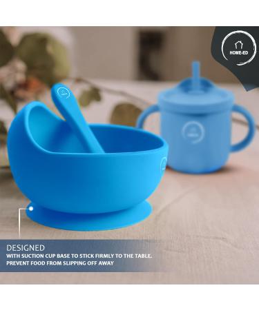 Home-Ed Baby Weaning Set: 9-Piece Baby Food Set with Suction Bowl, Plates, Spoon, and Bibs - Blue - Buy Online on SooperMarket.com