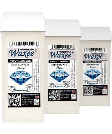 HYPOALLERGENIC 100ml roll on wax roller wax PURE DIAMOND. Wax cartridge for sensitive & delicate skin PREMIUM WAX from Waxee! (3 x 100ml roll-on wax cartridge)