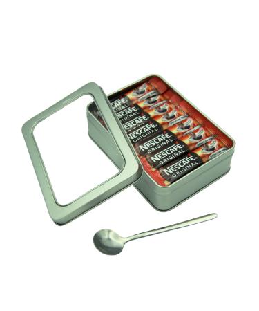 Nescafe Coffee Sachets Original 30 x 1.8g Bundle with Refillable Silver Window Lid Tin and Latte Spoon Original 1.8 g (Pack of 30)
