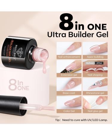 Modelones 8-in-1 Nail Builder Gel Kit with Mini Nail Lamp - Clear Pink Hard Gel Builder for Nails Extension - Includes 6 Colors, Nail Forms Set, Base Gel - Nail Art Strengthener - Buy Online on SooperMarket.com