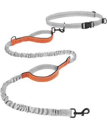 Hurluksi Hand Free Dog Waist Lead Running Dog Belt Leash Heavy Duty Dog Walking Belt with Retractable Bungee & Sponge handle (Orange)