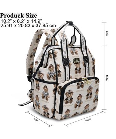 Pipi Bear Diaper Bag Backpack | Stylish Jacquard Maternity Nappy Bag for Mom and Dad with Changing Pad - Cream - Buy Online on SooperMarket.com