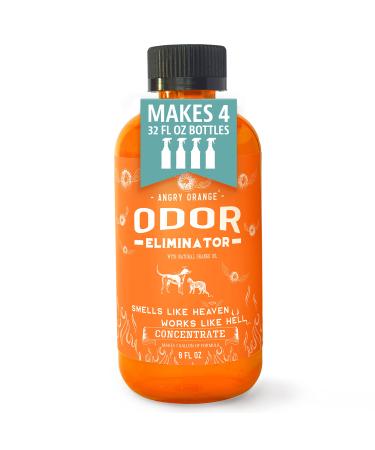 Angry Orange Pet Odor Eliminator for Home - 8oz Dog and Cat Urine Smell Remover for Carpet, Grass, Tile and Furniture - Citrus Concentrate, Makes 128oz of Liquid