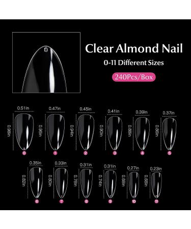 AORAEM 240PCS Clear Almond Stiletto False Nail Tips - Oval Shape Acrylic Fake Nails for DIY - Buy Online on SooperMarket.com