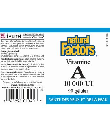 Natural Factors Vitamin A 10 000 IU 90 Softgels - Buy Online on SooperMarket.com
