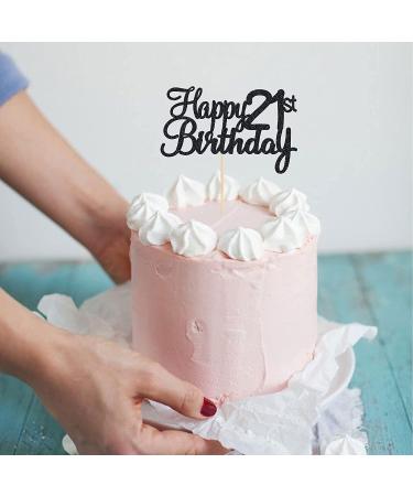 Happy 21st Birthday Cake Topper - Black Glitter 21 Cake Decoration for Party Supplies - Buy Online on SooperMarket.com