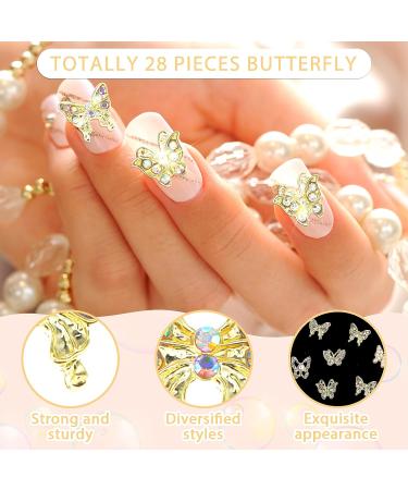 28 pcs Gold Butterfly Nail Charms - 3D Nail Diamonds Rhinestones for Nail Art Design - Buy Online on SooperMarket.com