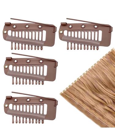 4 Pack Hair Extension Clamps - Metal Wigs Snap Clinging Brackets for Women - 10 Teeth Brown Combo - Buy Online on SooperMarket.com