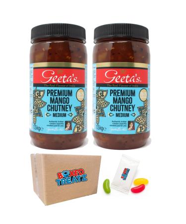 Geeta's Premium Mango Chutney (2 x 1.5kg) Gluten Free Kosher Vegetarian & Vegan-Friendly Boxed Treatz