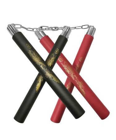 Ausemku Nunchucks - Safe Foam Rubber Training Nunchucks/Nunchakus with Steel Chain (Black+Red)