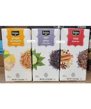Benner's Assorted Tea Bags Ginger Turmeric Earl Grey Chai (Three Boxes)