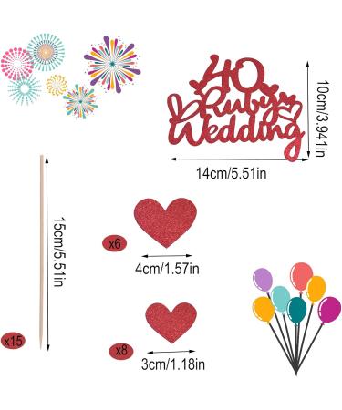 1 Pc 40th Anniversary Cake Toppers Ruby Wedding Cake Toppers with 14Pcs Heart Cake Decorations Toppers Red 40th Wedding Anniversary Cake Decorations Glitter Cake Topper for Celebration Party Supplies - Buy Online on SooperMarket.com