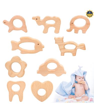 Baby wood pouring ring toys 9 pieces of wooden ring trailer natural wood bite ring animal baby teeth toys teething problems toys diy handmade trailer
