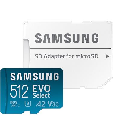 Samsung EVO Select 512GB Micro SD Memory Card + Adapter | 130MB/s | Full HD, 4K UHD, UHS-I, U3, A2, V30 | Expand Storage for Android, Tablets, Nintendo Switch - Buy Online on SooperMarket.com