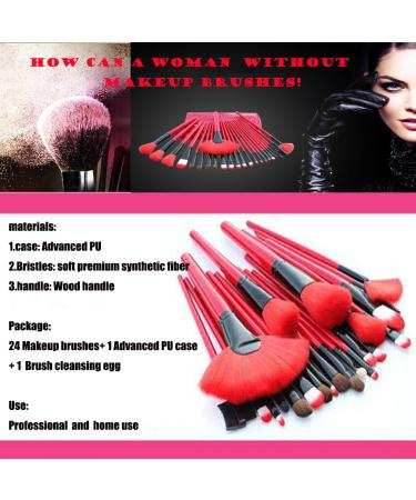 24-Piece Bamboo Handle Makeup Brush Set - Professional Foundation Blending Blush & Eye Brushes with Pouch & Brush Egg (Red) - International Shipping Available - Buy Online on SooperMarket.com