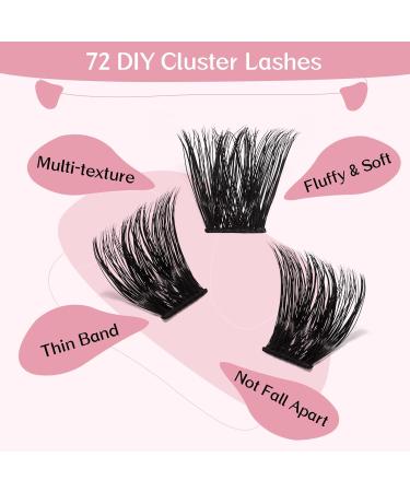 Cluster Lashes 72 Pcs Lash Clusters DIY Eyelash Extension Individual Lashes Into You-02 D-8-16 mix Thin Band Easy to Apply at home Lashes 8-16 mix Into You-02 - Buy Online on SooperMarket.com