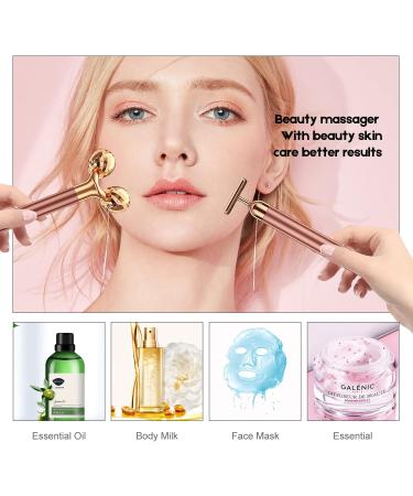 Beauty Bar 2-in-1 24k Golden Pulse Facial Massager | Electric Roller & T Shape Arm Eye Nose Head Massager | Skin Care Tool Kit - Buy Online on SooperMarket.com