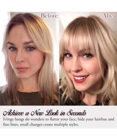 RUWISS Ash Blonde Clip in Human Hair Fringe Extensions - Wispy Bangs for Women - Daily Wear Hairpieces - Buy Online on SooperMarket.com