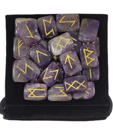 Amethyst Runes Crystal Rune Stones Set Elder futhark Viking Gemstone Reiki Healing Golden Engraved Runic Alphabets (Amethyst) - Buy Online on SooperMarket.com