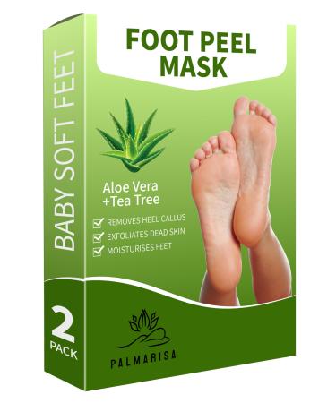 Palmarisa - Foot Peel Mask with Aloe Vera & Tea Tree - 2 Pack Peel off Peeling Socks | Removes Heel Callus | Exfoliates Dead Skin | Treats hard skin | Repairs Cracked Heels | Moisturises Feet